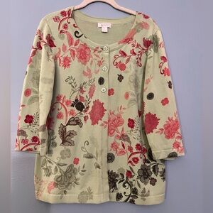 Christopher & Banks Green and Pink Floral Cardigan